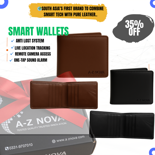 A-Z Nova™ Smart Leather Wallet – Live Location, Camera Access & Beep Alarm