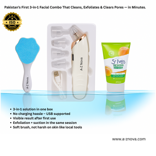 "GlowBoost™ 3-Step Skincare Kit – Deep Pore Cleanser cream + Vacuum Suction + Soft Scrub Brush"